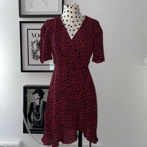 BLUE RAIN Leopard Dark Red Wrap Dress